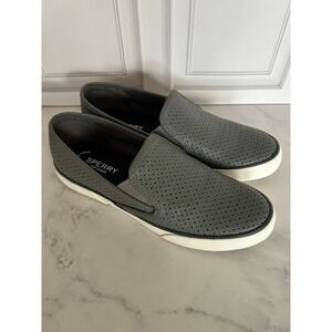 SPERRY Slip On Top Sider Seaside Perf Gray Leather Casual Shoes - Women's Size 9